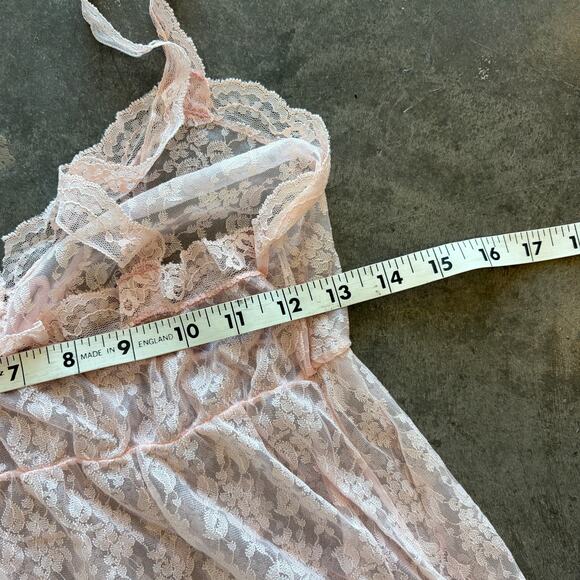Vintage Y2k 80's Baby Pink Full Lace Sheer Cami Tank Top Maxi Night Gown Dress S - Picture 6 of 7